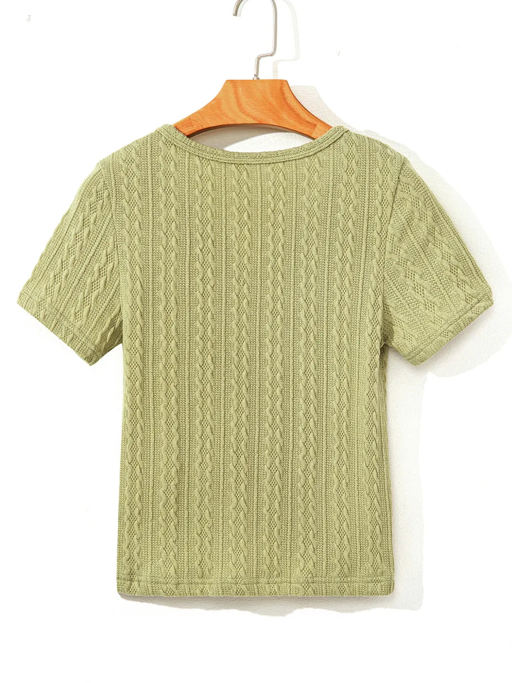 Textured Knit Slim Fit Notch V Neck Top