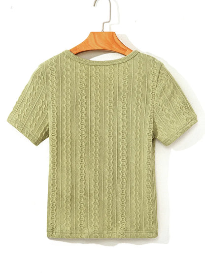 Textured Knit Slim Fit Notch V Neck Top