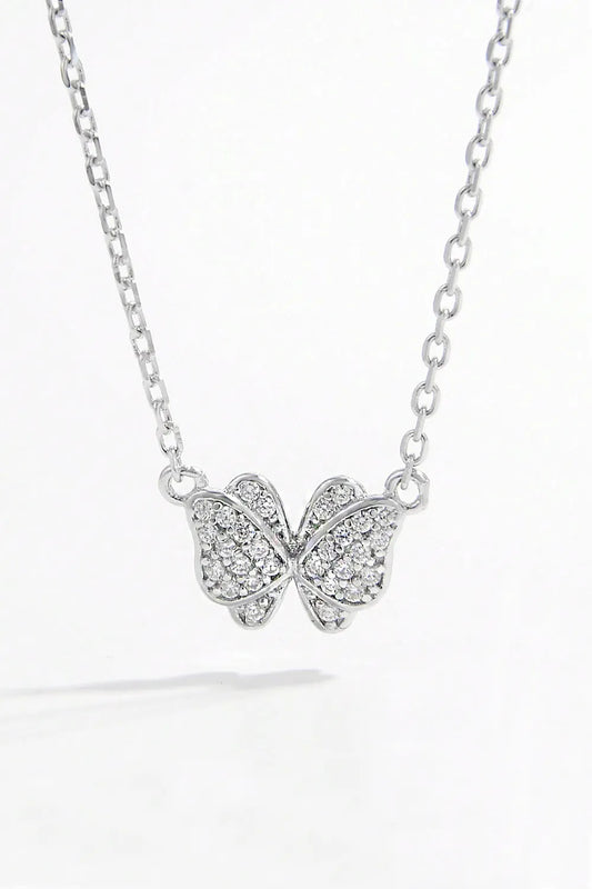 925 Sterling Silver Zircon Butterfly Pendant Necklace Silver One Size