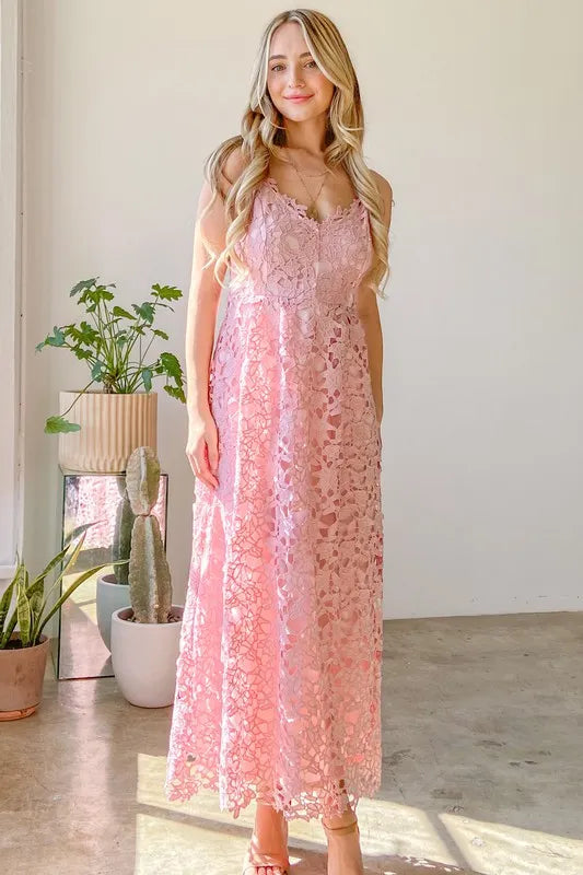 And The Why Lace Maxi Cami Dress Pink
