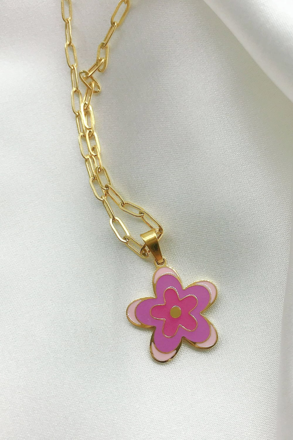 Flower Pendant Stainless Steel Necklace Purple One Size