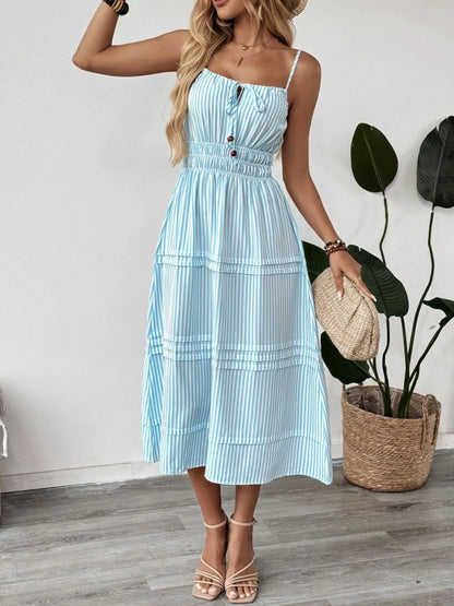 Striped Spaghetti Strap Midi Dress