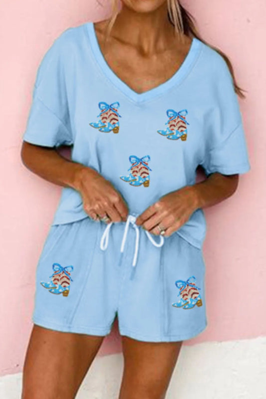 V-Neck T-Shirt and Drawstring Shorts Set