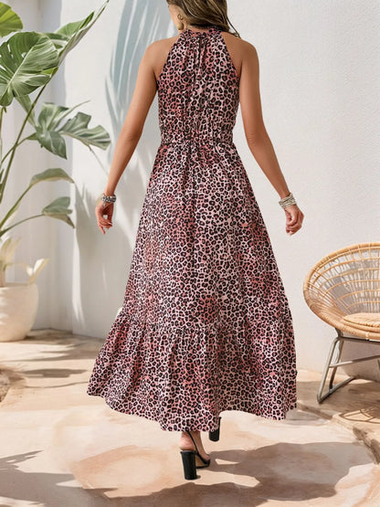 Butterfly Leopard Grecian Neck Maxi Dress