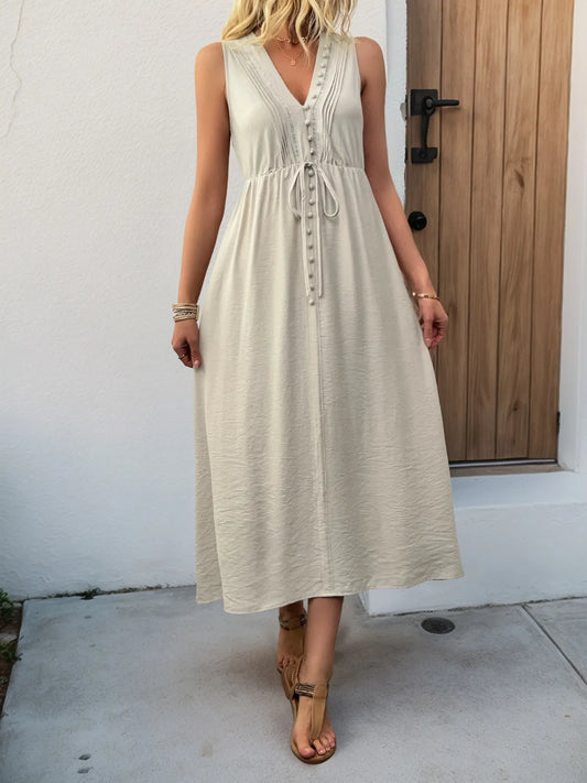 V-Neck Sleeveless Midi Dress
