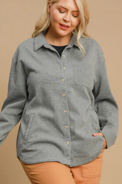 Umgee Full Size Button Down Collared Neck Shacket Plus Size