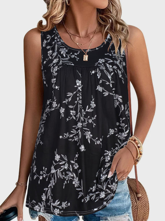 Printed Round Neck Tank Black