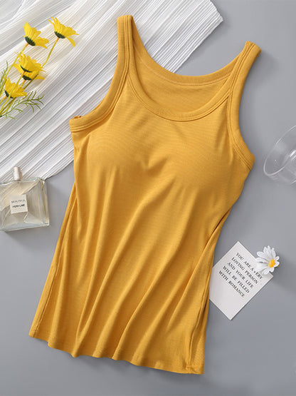 Round Neck Tank with Bra Mustard