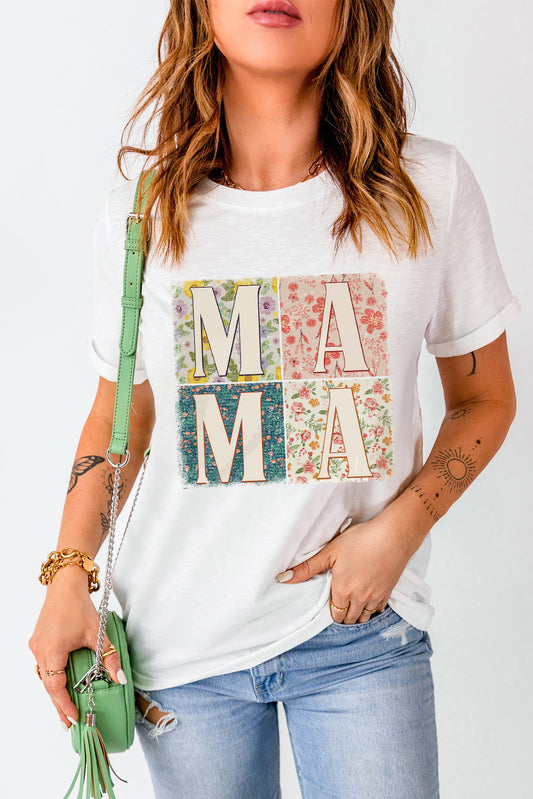 MAMA Round Neck Short Sleeve T-Shirt White