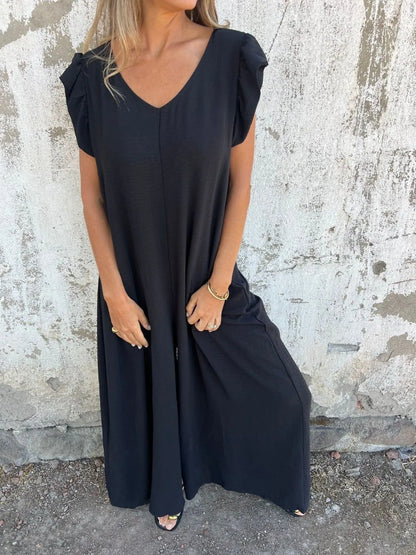 Full Size V-Neck Cap Sleeve Wide Leg Jumpsuit Plus Size Black