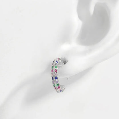 925 Sterling Silver Contrast Zircon Earrings Silver One Size