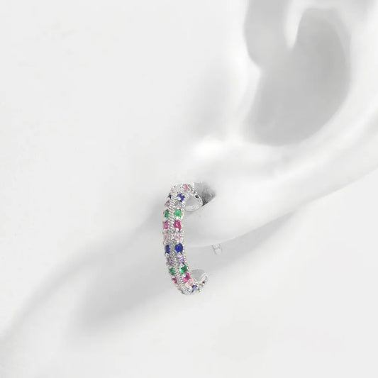 925 Sterling Silver Contrast Zircon Earrings Silver One Size