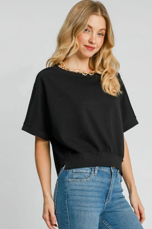 Umgee Full Size Lightweight Cropped Sweatshirt Plus Size Black