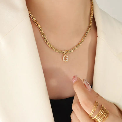 Brass Inlaid Zircon Letter Pendant Necklace Style G One Size