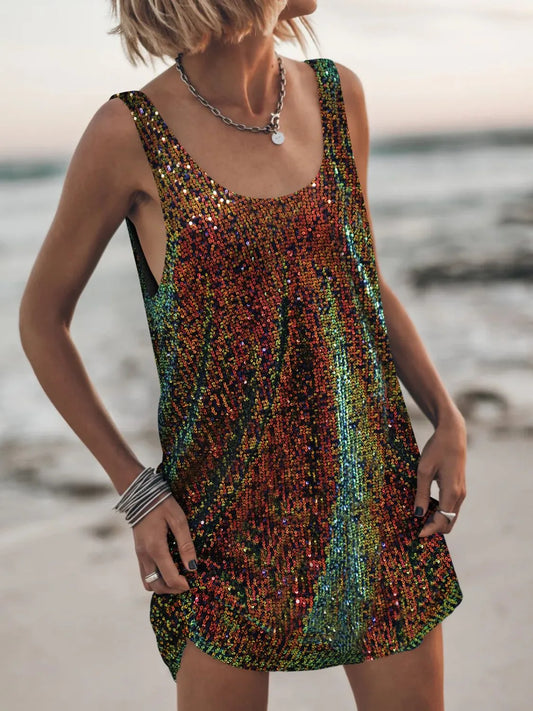 Sequin Scoop Neck Mini Dress Multicolor