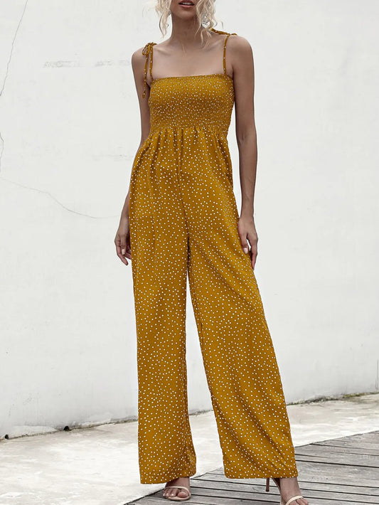 Square Neck Spaghetti Strap Jumpsuit Mustard