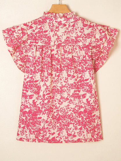 Printed Half Button Neck Ruffle Sleeve Blouse