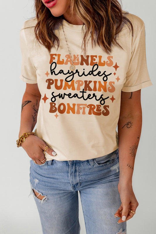 Letter Graphic Round Neck T-Shirt Cream