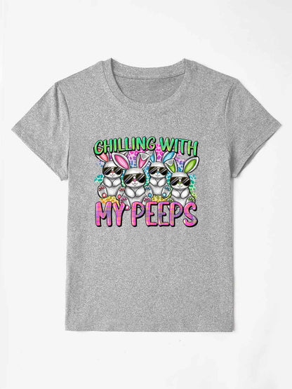CHILLING WITH MY PEEPS Round Neck T-Shirt Gray
