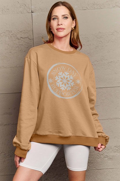 Simply Love Full Size SNOW DAY SUPPORTER Round Neck Sweatshirt Camel