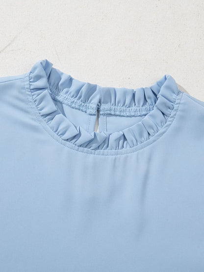 Frill Solid Round Neck Half Sleeve Blouse