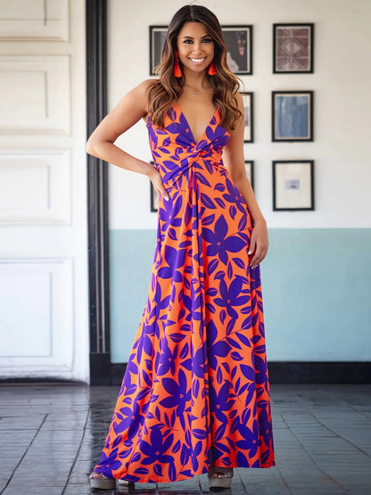 Twisted Printed V-Neck Cami Dress Orange-Red