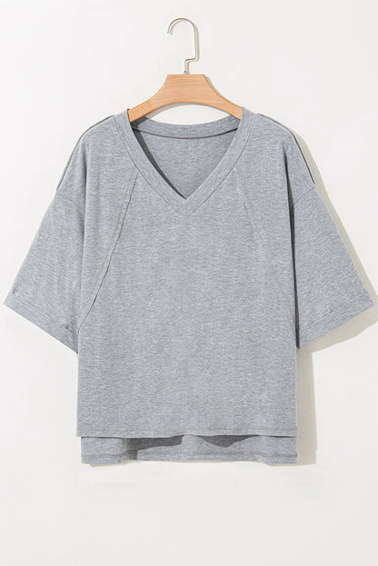 High Raglan Half Sleeve V Neck Oversized T Shirt