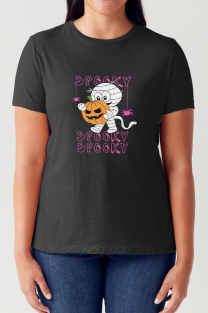 Simply Love Full Size SPOOKY Round Neck Short Sleeve Tubular T-Shirt Black