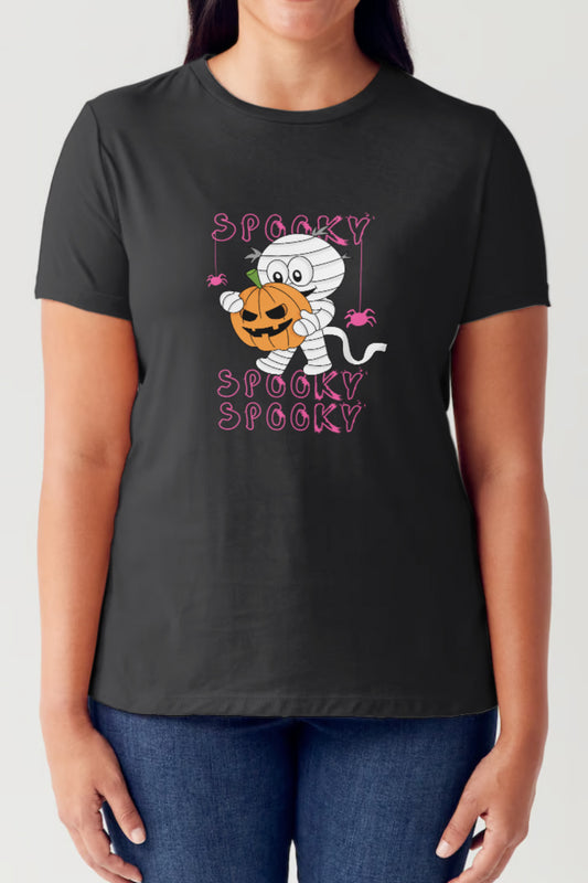 Simply Love Full Size SPOOKY Round Neck Short Sleeve Tubular T-Shirt Black