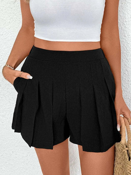 Pleated Shorts with Pockets Black
