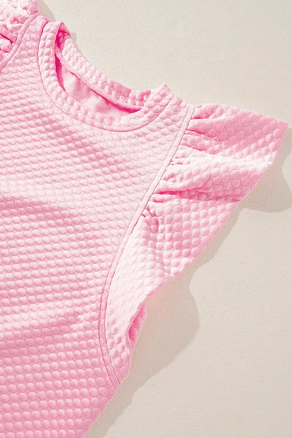 Textured Ruffle Cap Sleeve Top