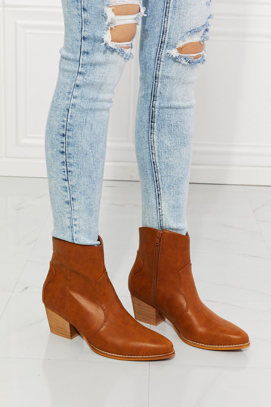MMShoes Watertower Town Faux Leather Western Ankle Boots in Ochre Caramel