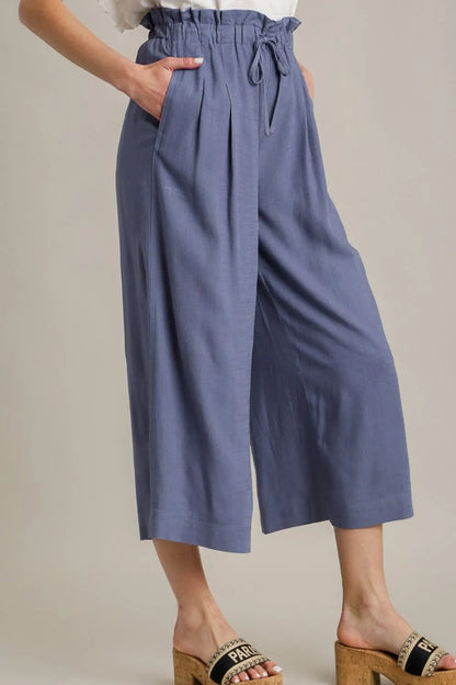 Umgee Full Size Linen Wide Fit Pants with Drawstring Plus Size