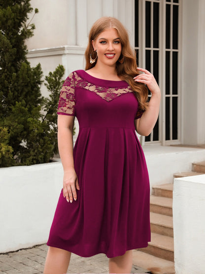 Plus Size Ruched Round Neck Short Sleeve Dress Hot Pink