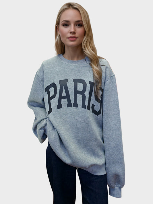 Basic Bae PARIS Round Neck Long Sleeve Air Scuba Sweatshirt Gray