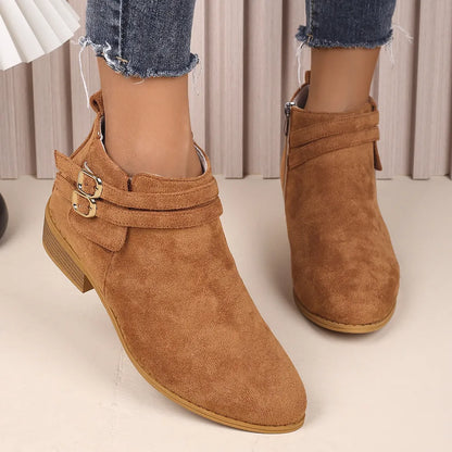 Point Toe Block Heel Boots Ochre