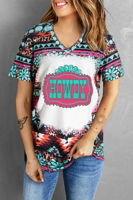 HOWDY V-Neck Short Sleeve T-Shirt Turquoise
