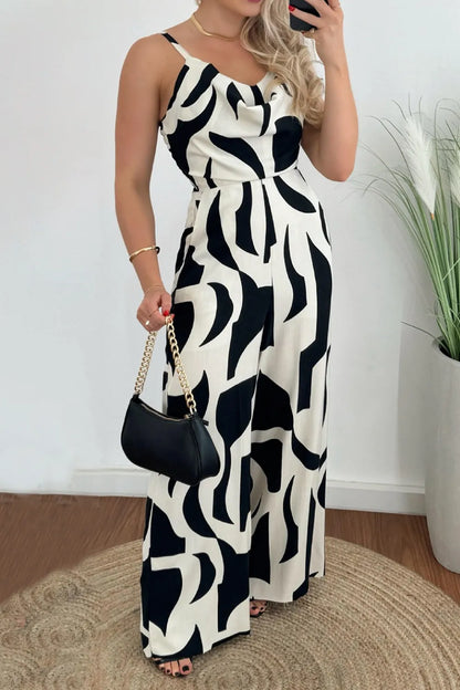 Two-Tone Spaghetti Strap Wide Leg Jumpsuit White
