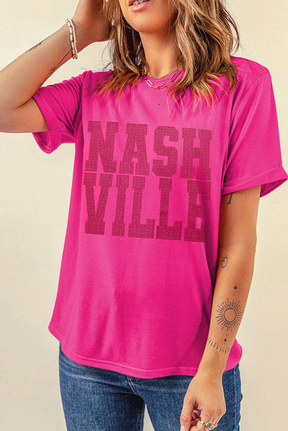 NASHVILLE Round Neck Short Sleeve T-Shirt Hot Pink