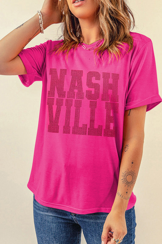 NASHVILLE Round Neck Short Sleeve T-Shirt Hot Pink