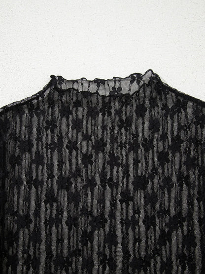 Lace See-Through Long Sleeve Blouse