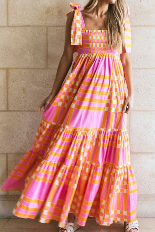 Color Block Tie Shoulder Dress Pink