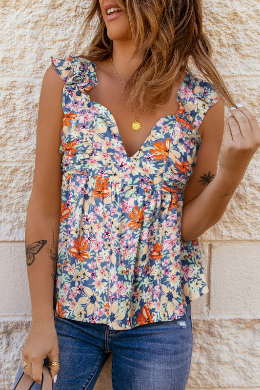Floral Smocked Cap Sleeve Top Multicolor