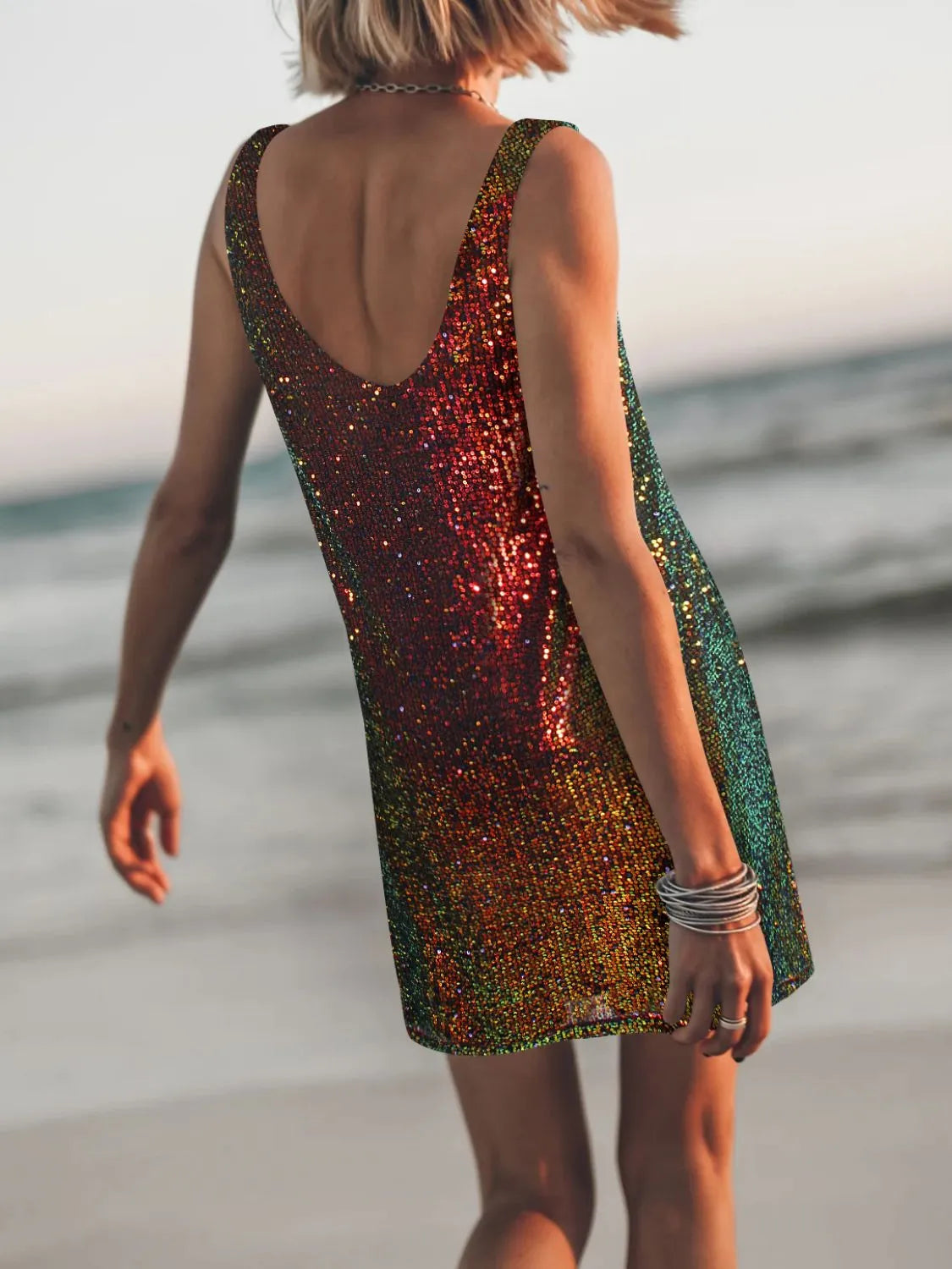 Sequin Scoop Neck Mini Dress