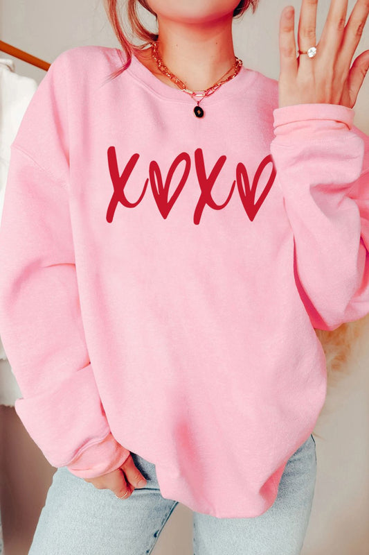 Valentine’s Day XOXO Round Neck Drop Shoulder Sweatshirt Blush Pink