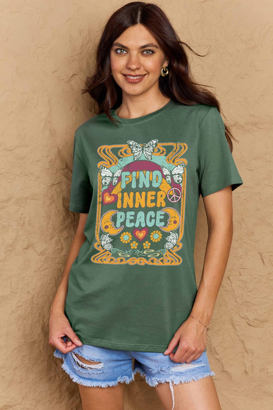 Simply Love Full Size FIND INNER PEACE Graphic Cotton T-Shirt Dark Green