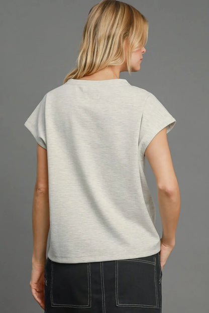 Umgee Full Size Rib Knit Round Neck Short Sleeve T Shirt Plus Size