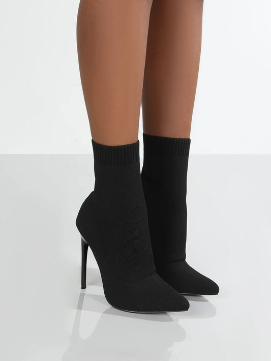Mesh Point Toe Stiletto Boots Black