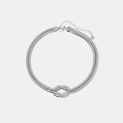Double Layered Knot Herringbone Choker Necklace Silver One Size