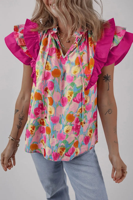 Floral Ruffle Layered Sleeve Blouse